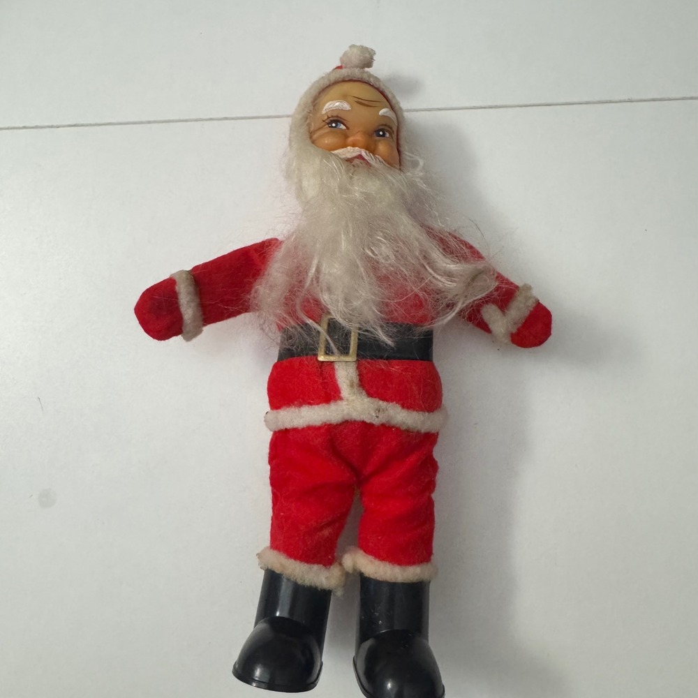 Vintage Santa Claus Rubber Face Doll Made in Japan Christmas Decor 10inch 1960's